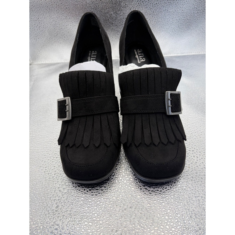 a.n.a A New Approach Black Faux Suede Kiltie Loafer Block Heel Pumps Womens 8.5